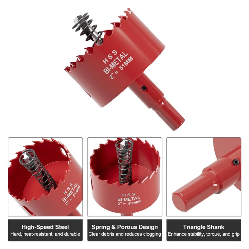 FIVELAKE 2" (51mm) Bi-Metal M42 High Speed Steel Hole Saw with Pilot Drill Bit, Smooth Cutting Edge for PVC, Drywall, Wood, Plastic, Gypsum Board, Rubber, Thin Metal - Image 2